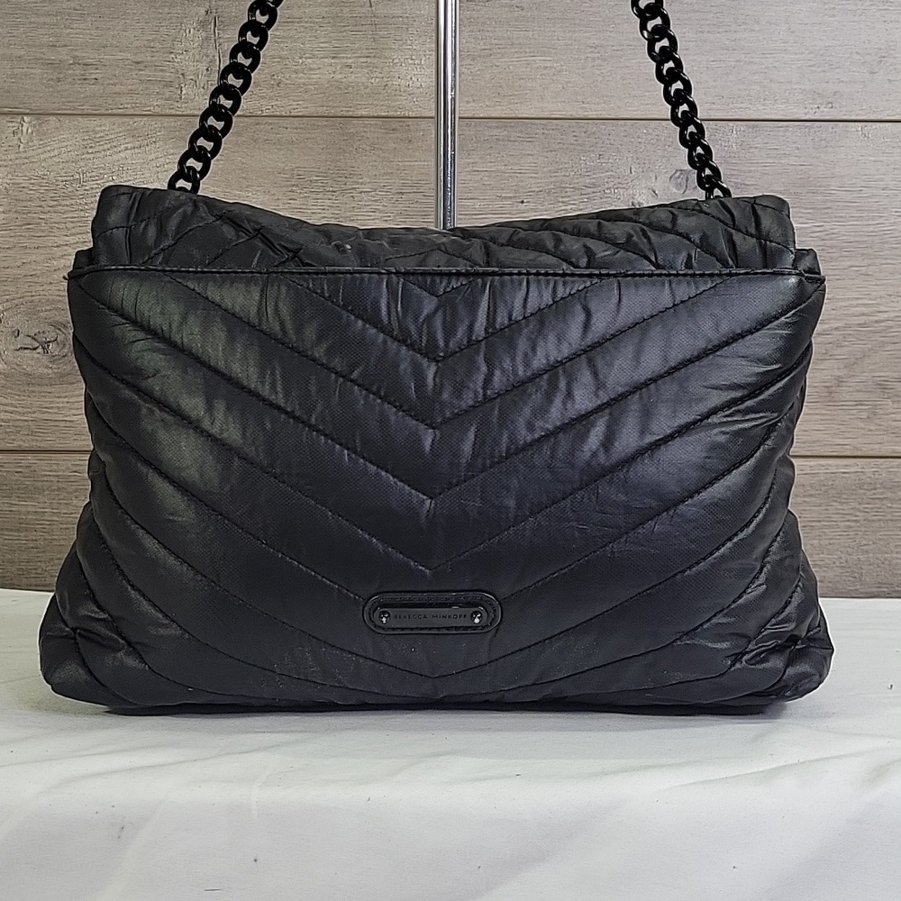 Rebecca Minkoff Black Nylon Quilted Chain Strap Crossbody Shoulder Bag - Picture 5 of 15